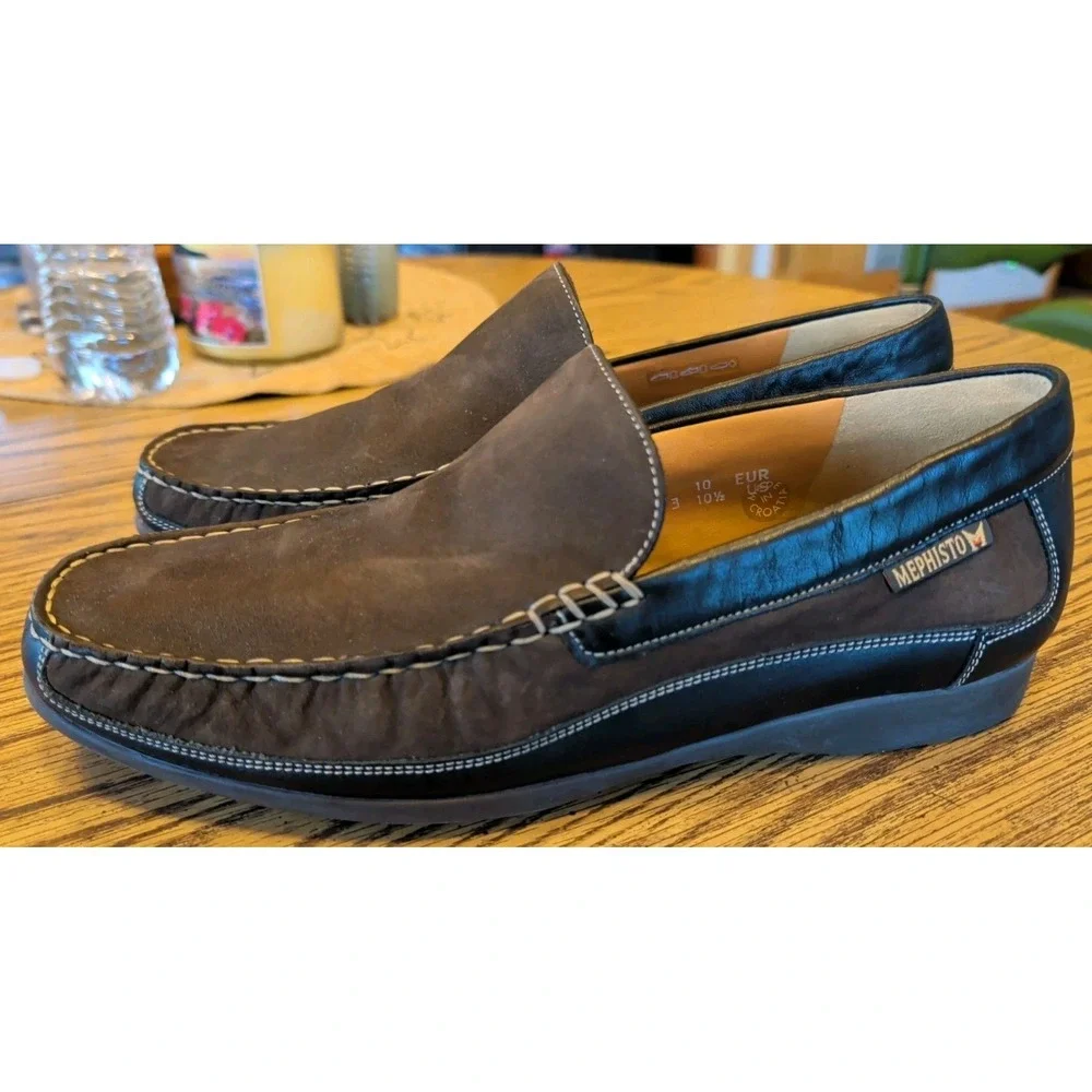 Mephisto Mens 10.5 Brown Suede Leather Comfort Shoes Loafers Slip On